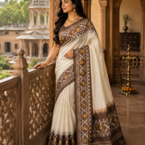 Off White With Earthy Coffee-Brown Border Saree SSTS0016