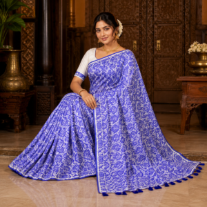 Blue & Ivory Cotton Saree SSAS0002