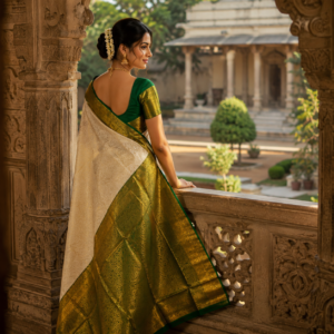 Regal ivory With Rich Emerald-Green Border SSK0027